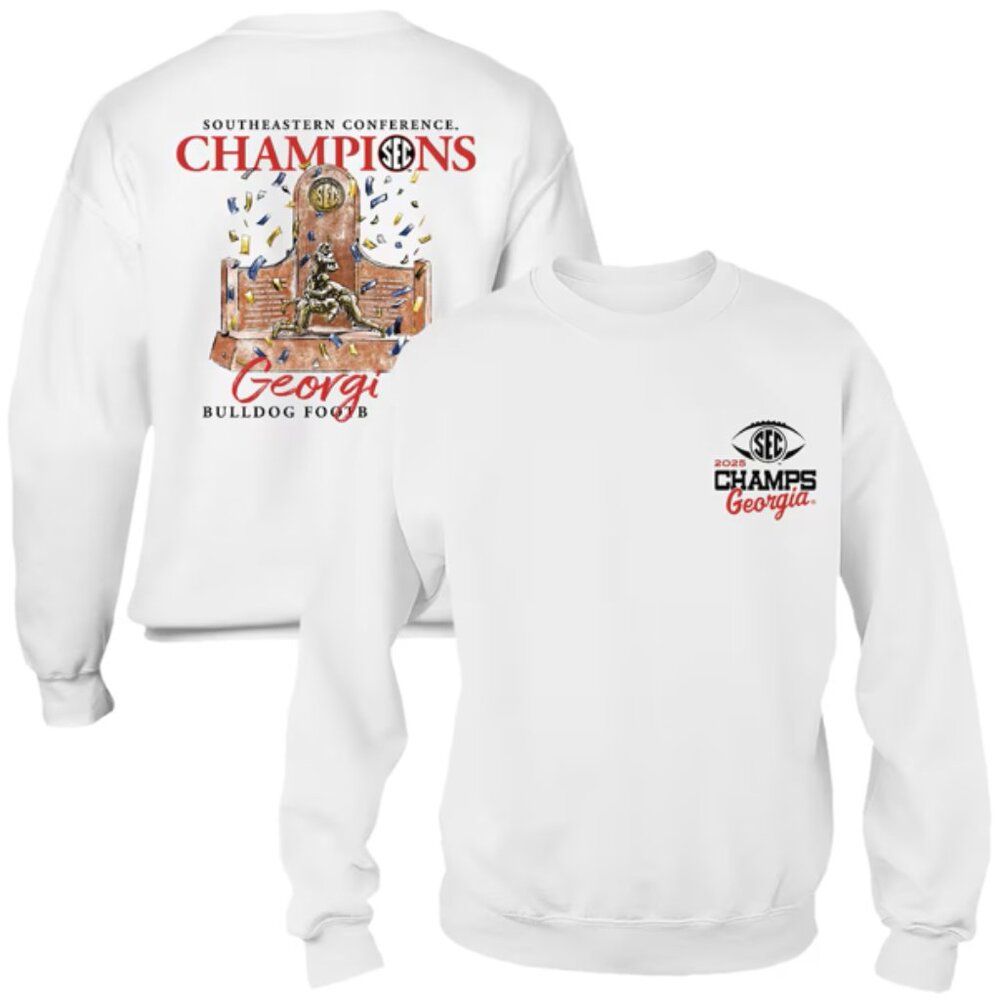 Georgia Bulldogs 2025 SEC Football Champions Fleece Sweatshirt, White, XL, New